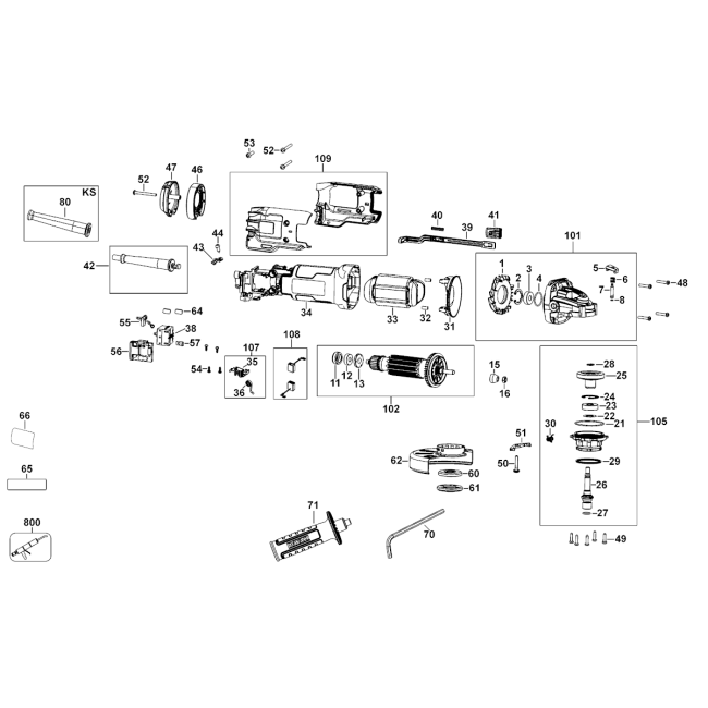 Angle grinder - DEWALT DWE4238 Typ 1 - (rysunek techniczny)
