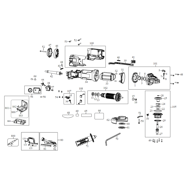 Angle grinder - DEWALT DWE4257KT Typ 1 - (rysunek techniczny)
