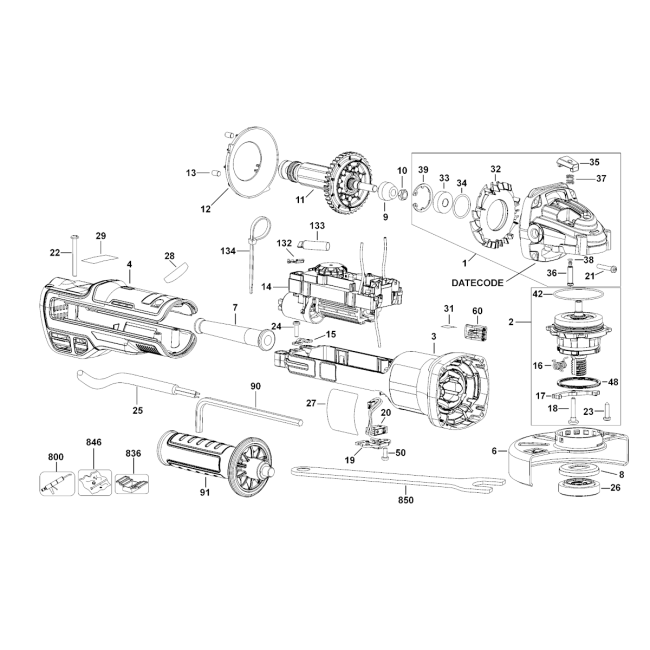 Angle grinder - DEWALT DWE4357 Typ 1 - (rysunek techniczny)
