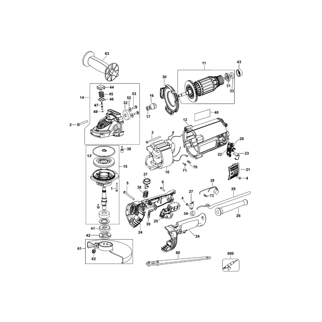 Angle grinder - DEWALT DWE492 Typ 1 - (rysunek techniczny)
