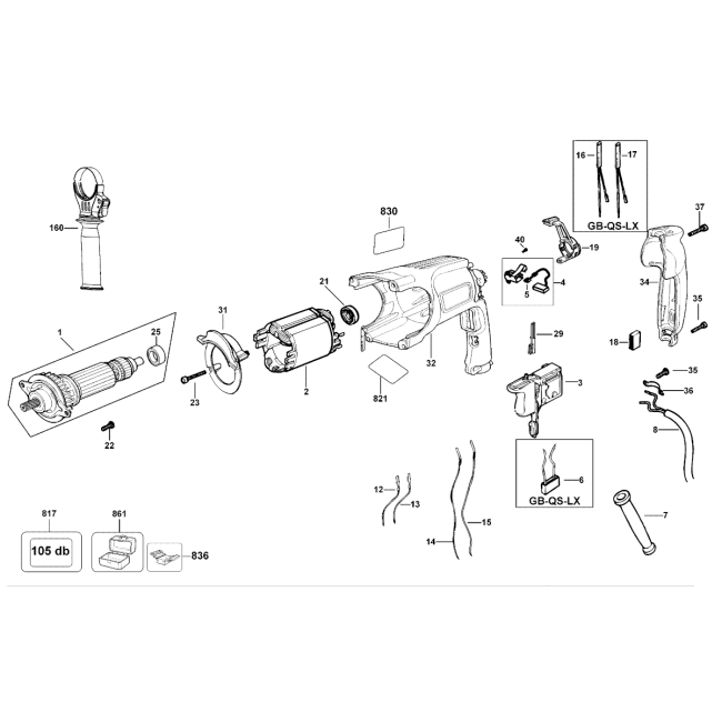 Rotary hammer drill - DEWALT DWEN102 Typ 1 - (rysunek techniczny)

