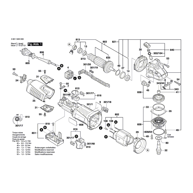 Angle grinder - BOSCH NIEBIESKI GWS12-125 3601G93000 - (rysunek techniczny)
