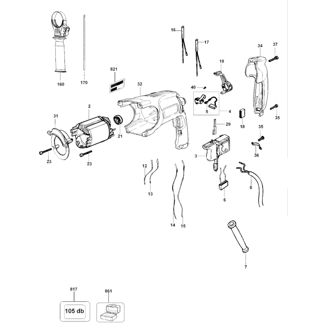 Rotary hammer drill - DEWALT D25113 Typ 1 - (rysunek techniczny)
