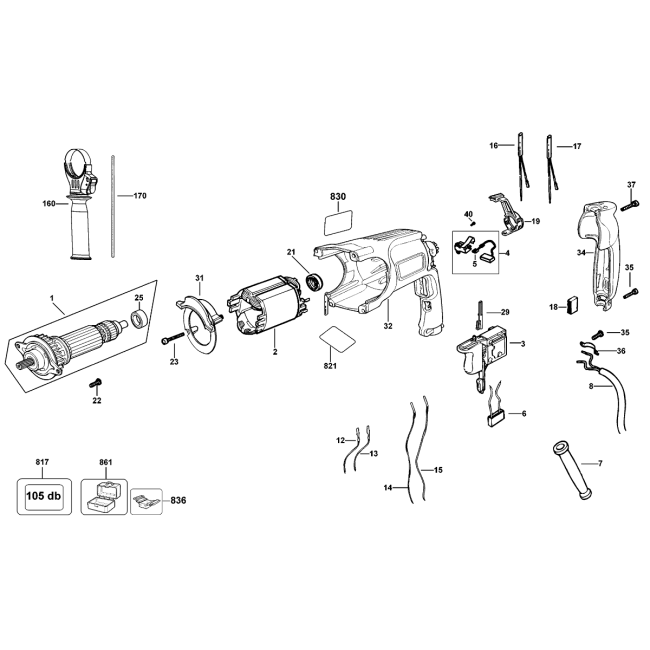 Rotary hammer drill - DEWALT D25123 Typ 1 - (rysunek techniczny)
