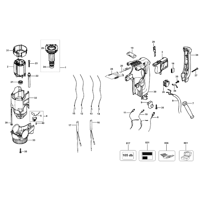 Rotary hammer drill - DEWALT D25314 Typ 1 - (rysunek techniczny)
