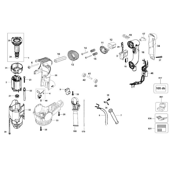 Rotary hammer drill - DEWALT D25324K Typ 1 - (rysunek techniczny)

