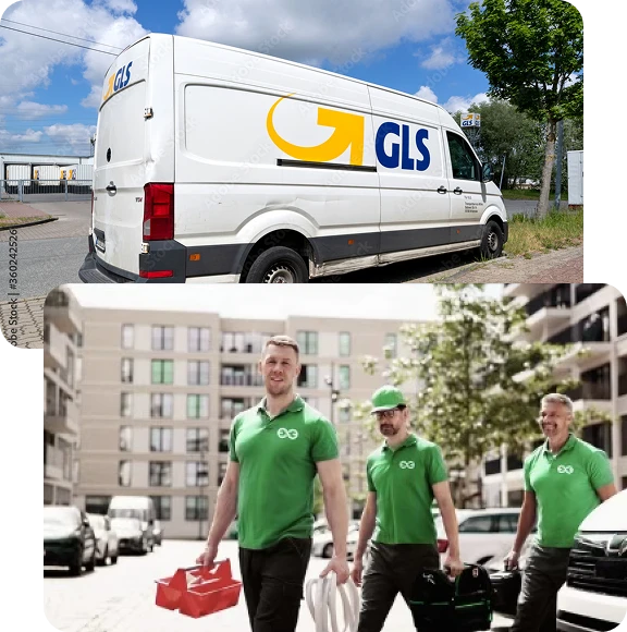 Servisní technici na pozadí dodávky